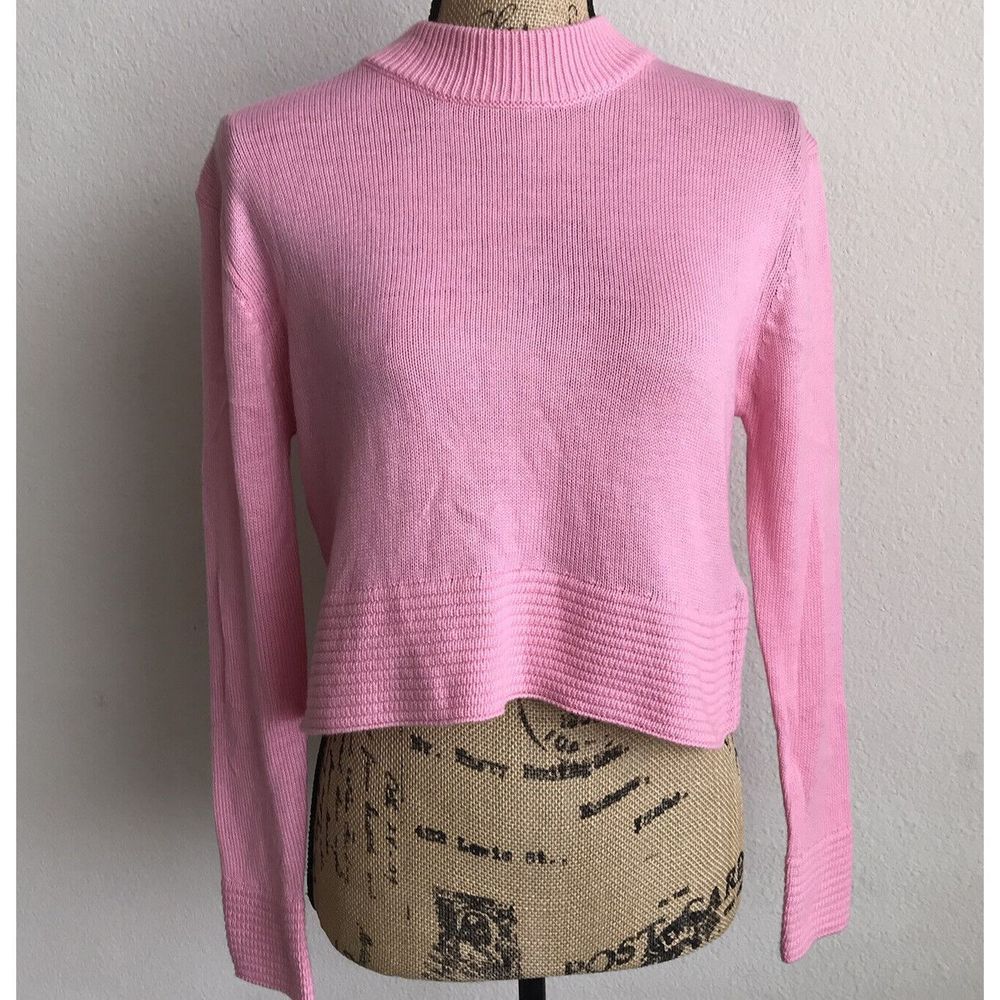 Top Shop Nordstrom Crop Sweater Size 4 Pink Acrylic Cashmere Long Sleeve NEW - Picture 7 of 7